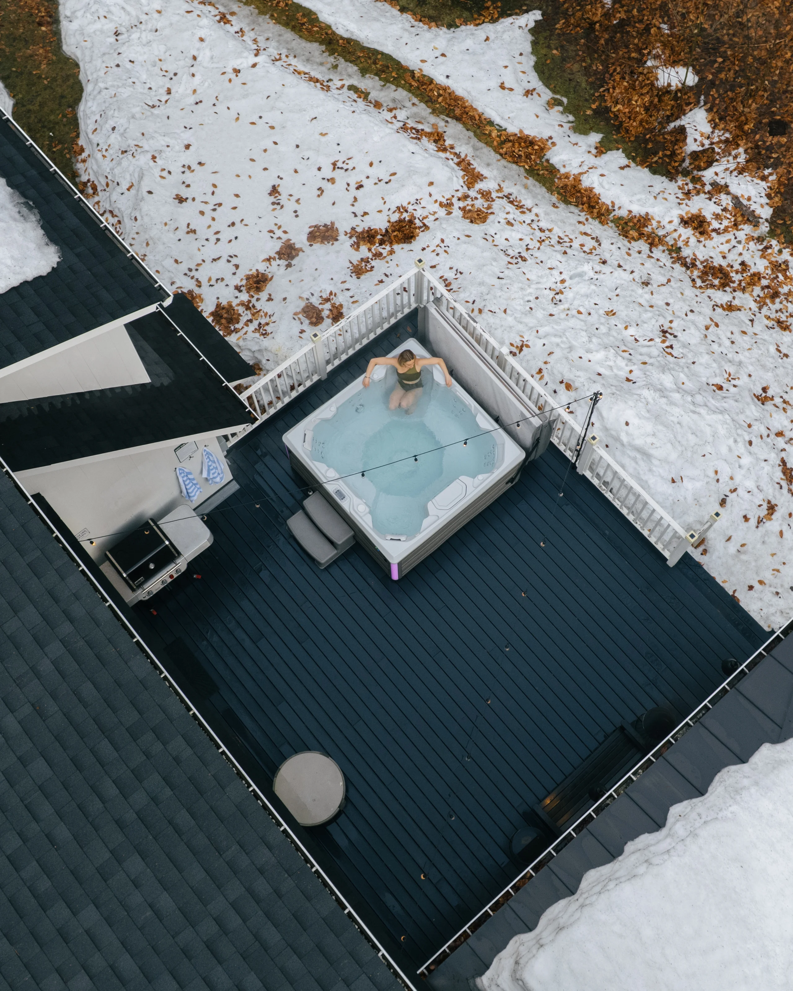 Aerial perspective of Mile Away Stowe nestled in the Vermont landscape
